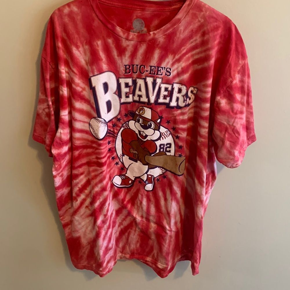 Buc-ee's Beavers Baseball T Shirt XL Red Tie Dye Short Sleeve Graphic Crewneck